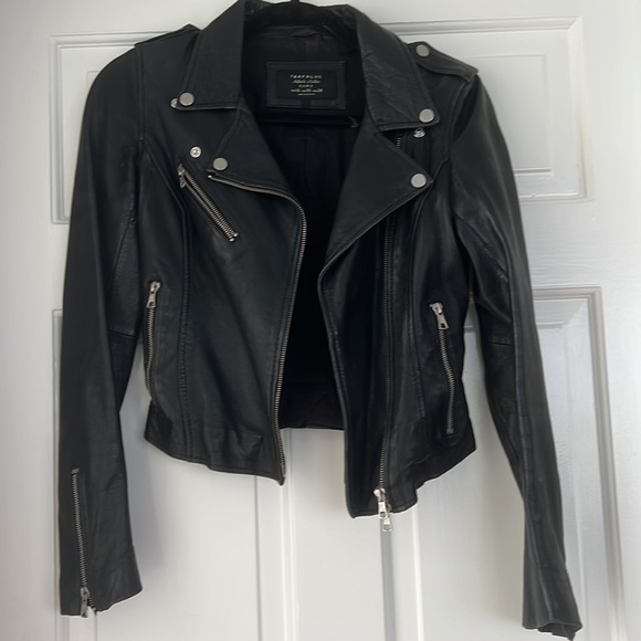 Zara authentic leather cropped jacket Motorcycle fitted moto xs - Picture 4 of 7